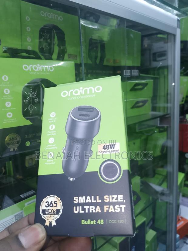 Oraimo Car Phone Charger 48 Watts Speed With Lighting Type Cable 5a - thumbnail 2