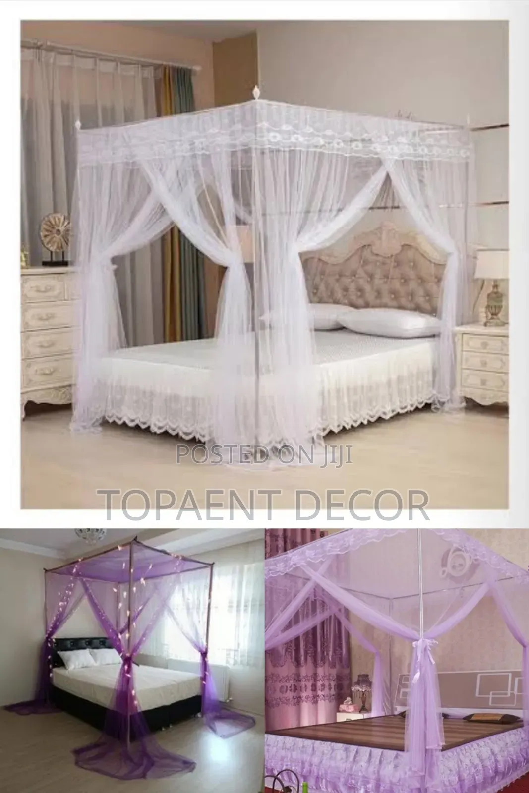 White And Purple Nets With Metal Stands Mosquito Nets