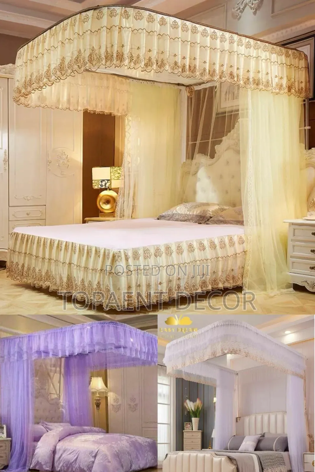 Cream, Purple And White 2 Stand Quality Mosquito Nets