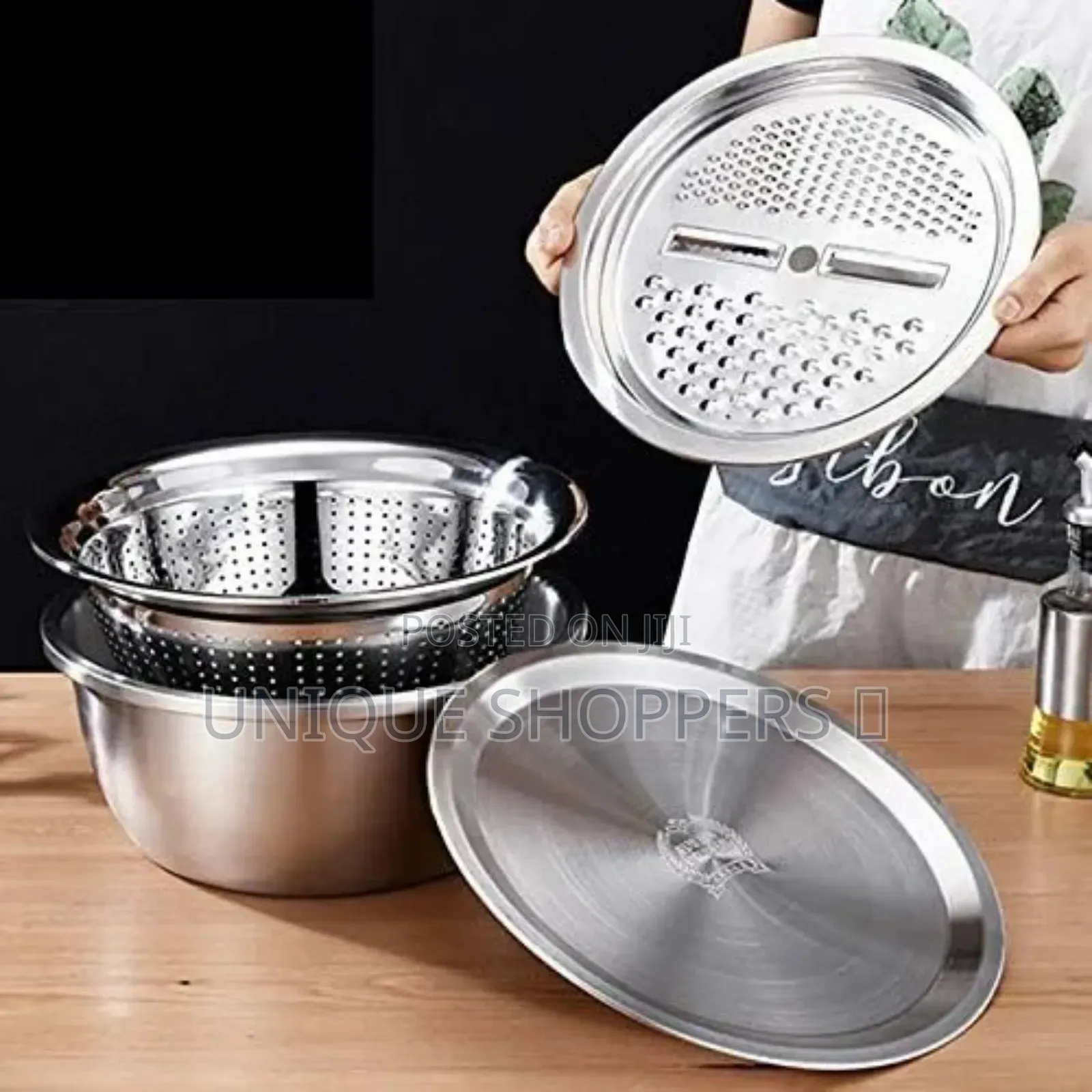 26cm 4pcs Set Colander Stainless Steel Bowl With Lid, Kitchen Cookin