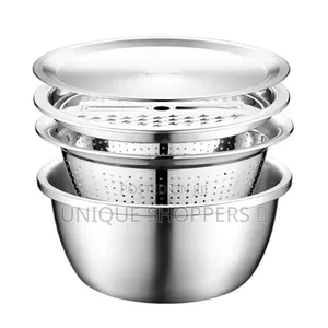 26cm 4pcs Set Colander Stainless Steel Bowl With Lid, Kitchen Cookin