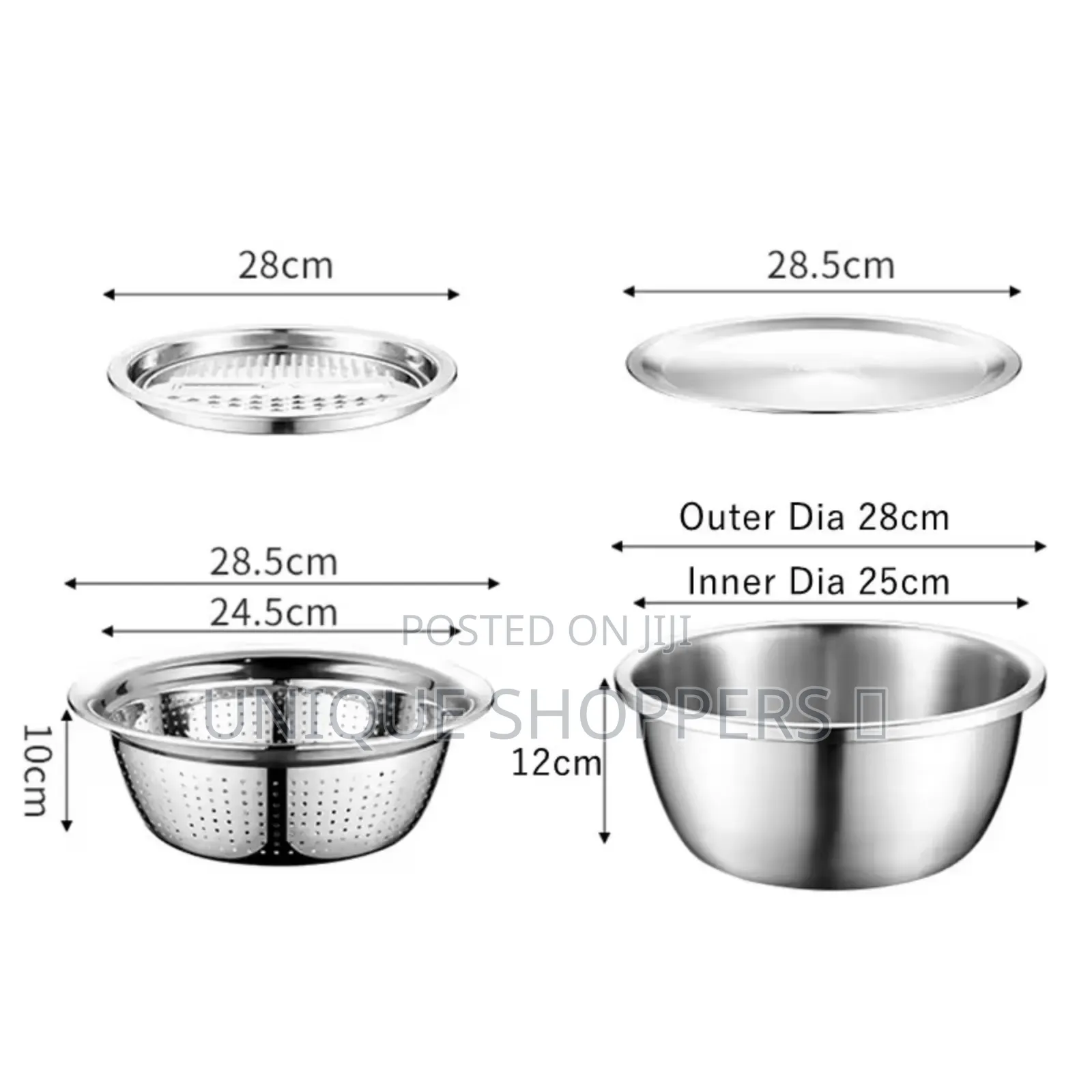 26cm 4pcs Set Colander Stainless Steel Bowl With Lid, Kitchen Cookin