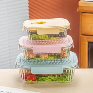 3pcs Borosilicate Glass Ribbed Food Storage Containers With Lids - A