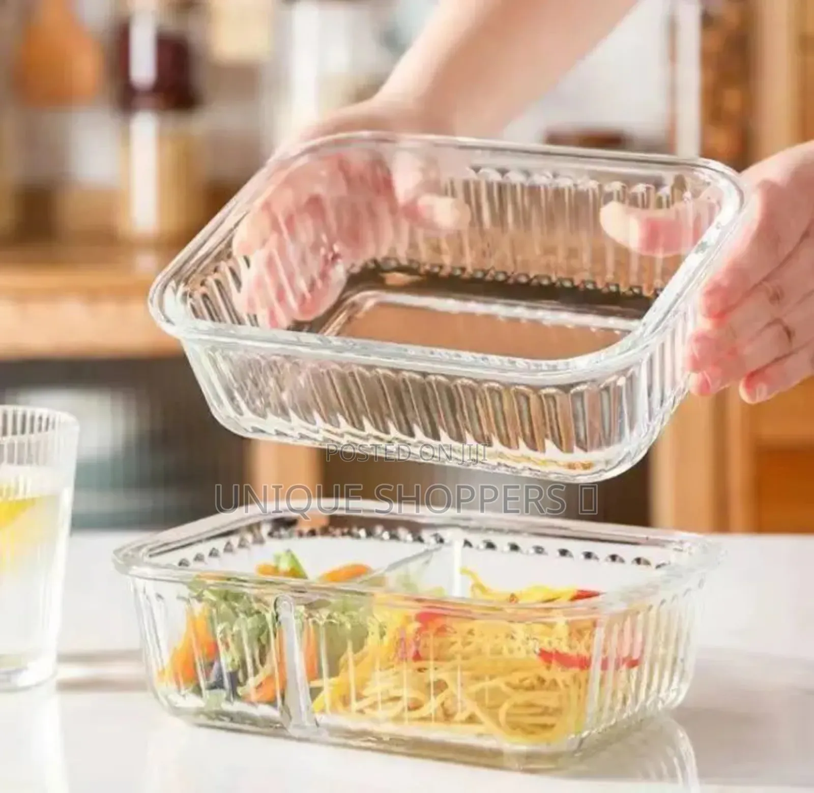 3pcs Borosilicate Glass Ribbed Food Storage Containers With Lids - A