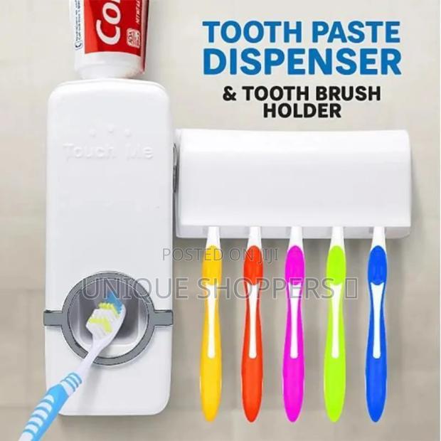 Toothpaste Dispenser Andtoothbrush Holder Set, Wall Mounted Automatic - thumbnail 4