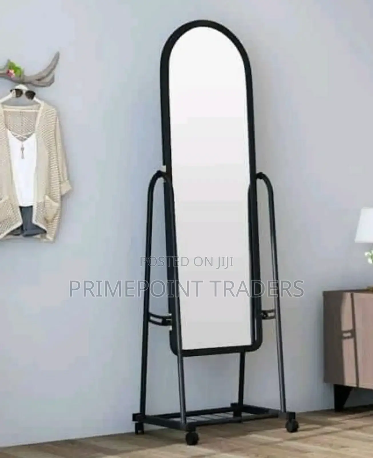 “All-in-One Rolling Dressing Mirror With Sturdy Shoe Storage