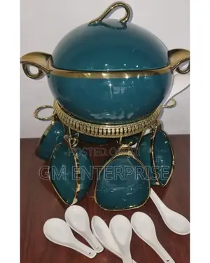 16pc Ceramic Soup Set on Golden Stand