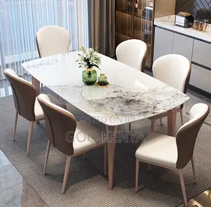 Home Dining Set; Modern 6 Seater Metal Marble Dining Set for Home