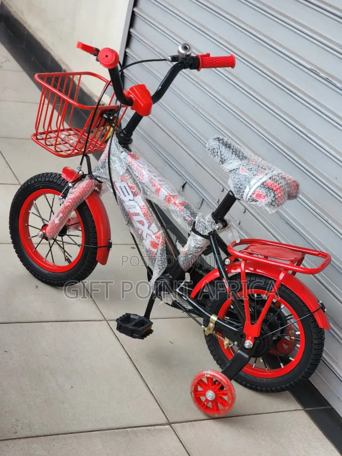 Bmx Bike Size 12 With Bell, Adjustable Seat And Training Wheels