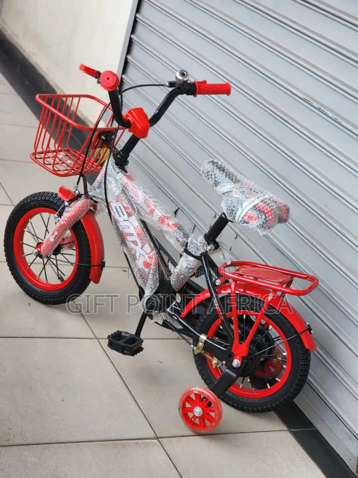 Bmx Bike Size 12 With Bell, Adjustable Seat And Training Wheels
