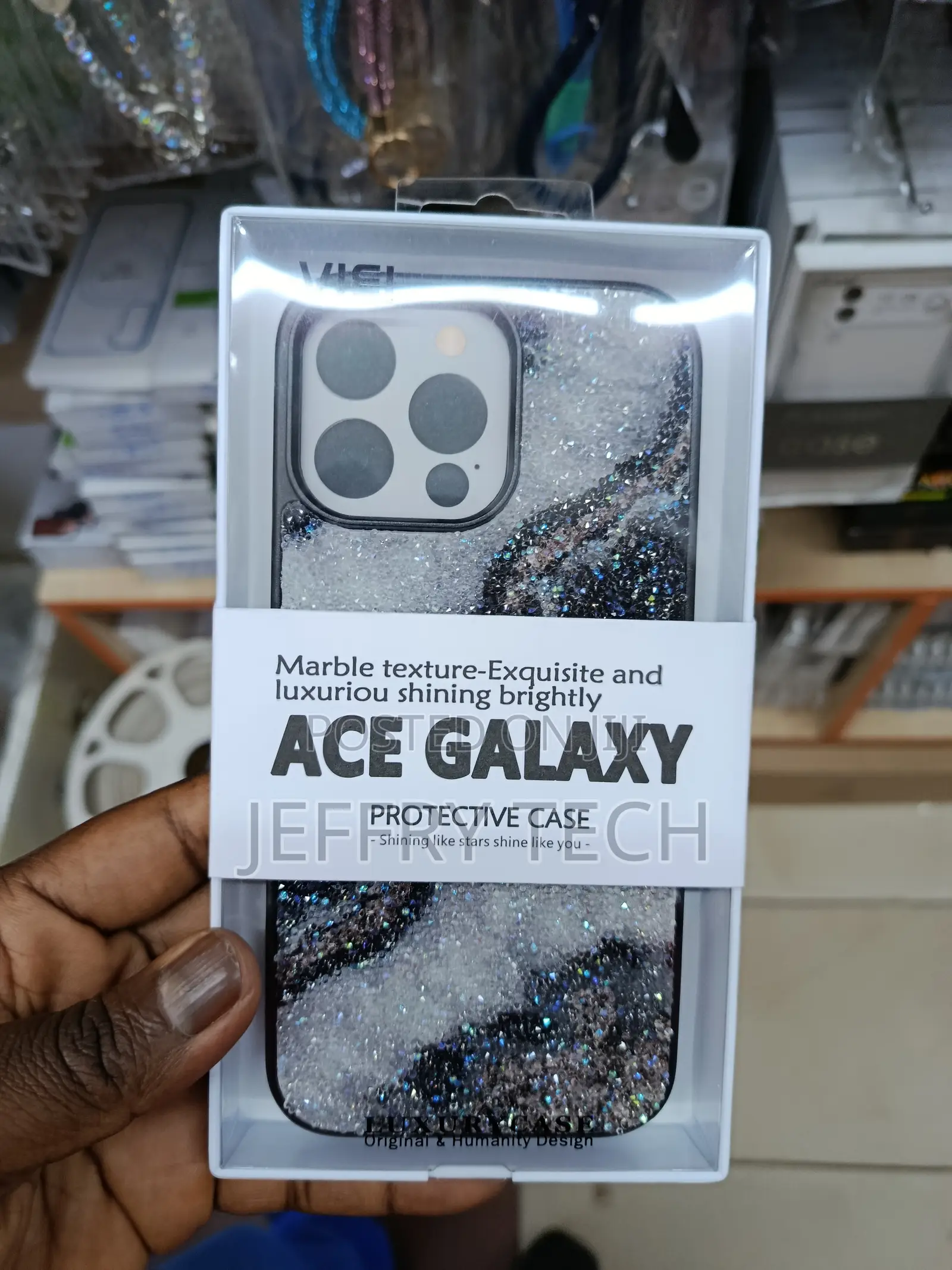 Dinfor iPhone 16 Pro Max Case Marble Ace Galaxy Luxury Glitter Case