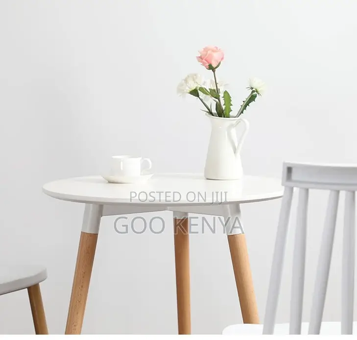 Home Table; White Modern Compact Round Wood Dining Table for 2