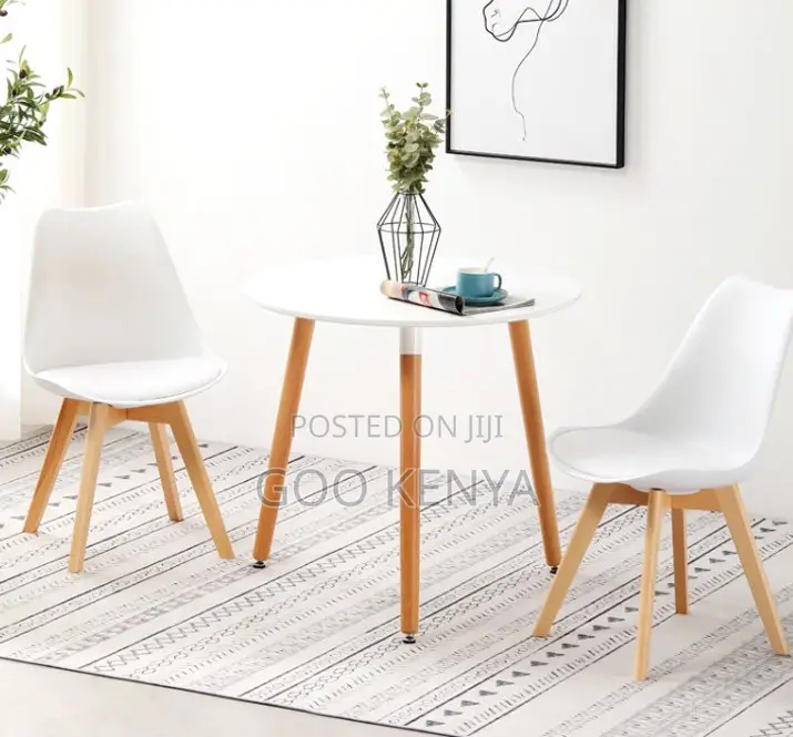 Home Table; White Modern Compact Round Wood Dining Table for 2