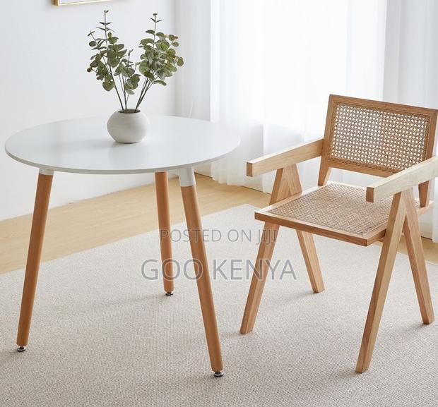 Home Table; White Modern Compact Round Wood Dining Table for 2 - thumbnail 7