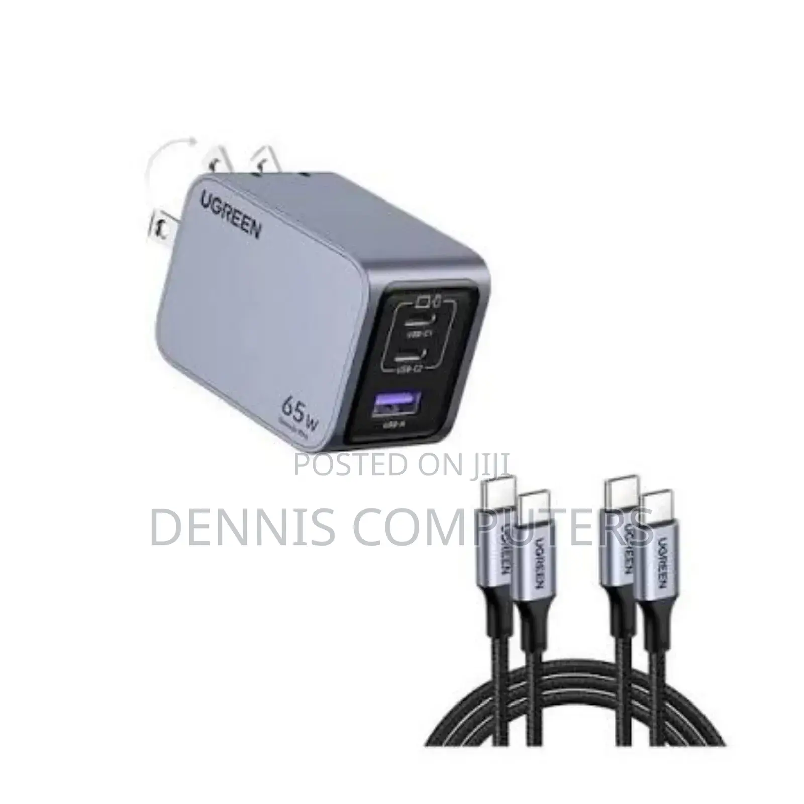 Ugreen Nexode Pro 65w 3-Port Gan Fast Charger Uk Grey +1.5m 100w Cable