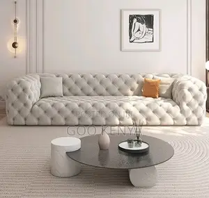 Home Sofa; Modern Chesterfield 3-Seater Tufted Sofa With Steel Base