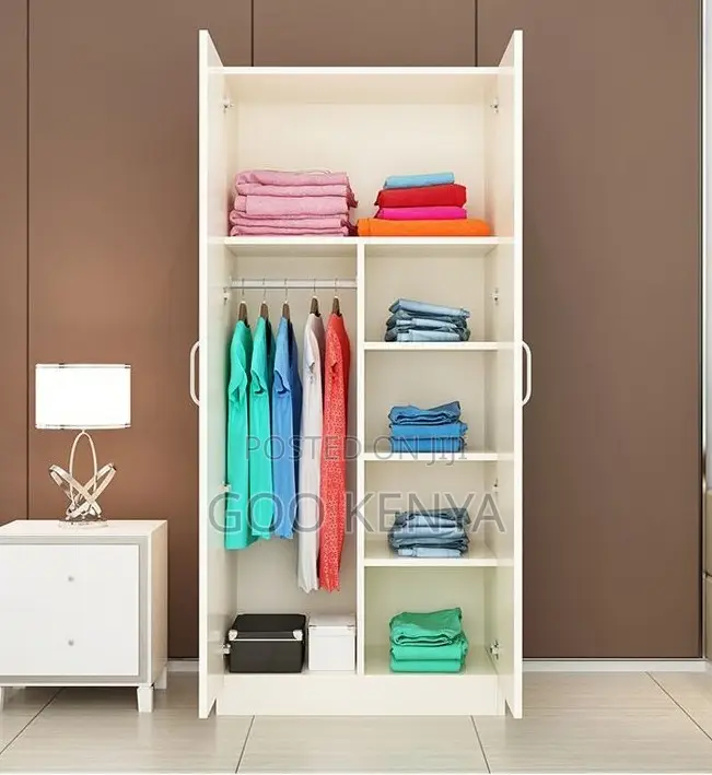 Home Wardrobe; Minimalist Bedroom Wardrobe With Solid Two Wood Doors