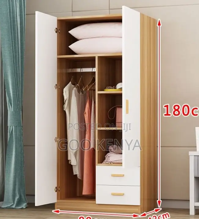 Home Wardrobe; Minimalist Bedroom Wardrobe With Solid Two Wood Doors