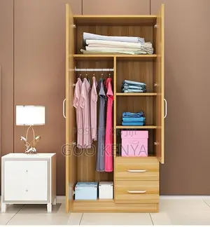 Home Wardrobe; Minimalist Bedroom Wardrobe With Solid Two Wood Doors