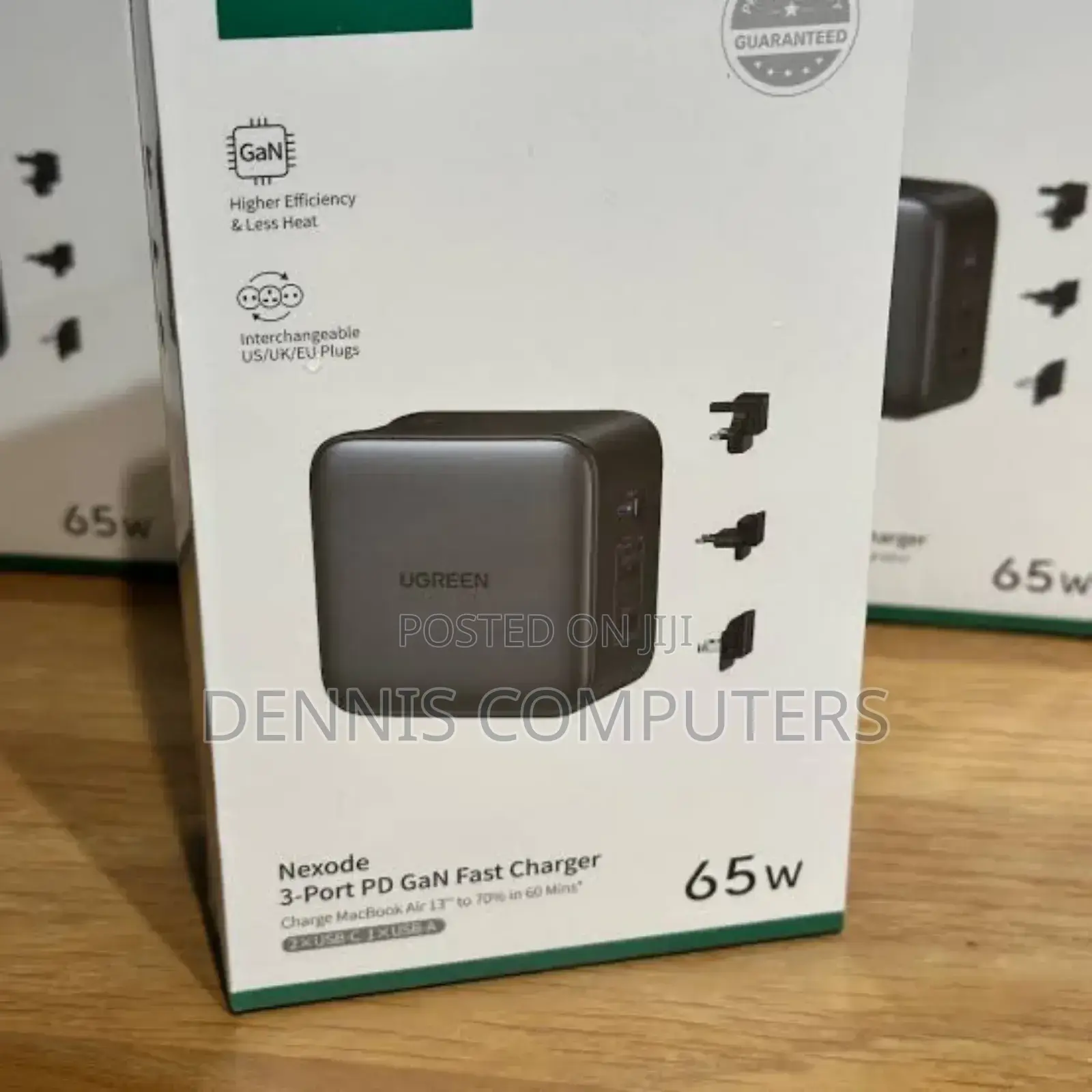 Ugreen 65w 3-Port Gan Fast Charger With Interchangeable Uk/Us