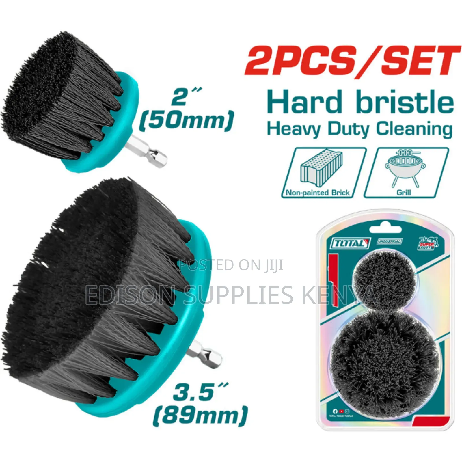 Total Drill Brush Set 2pcs Hard Bristles Cleaning Brushes Detailing
