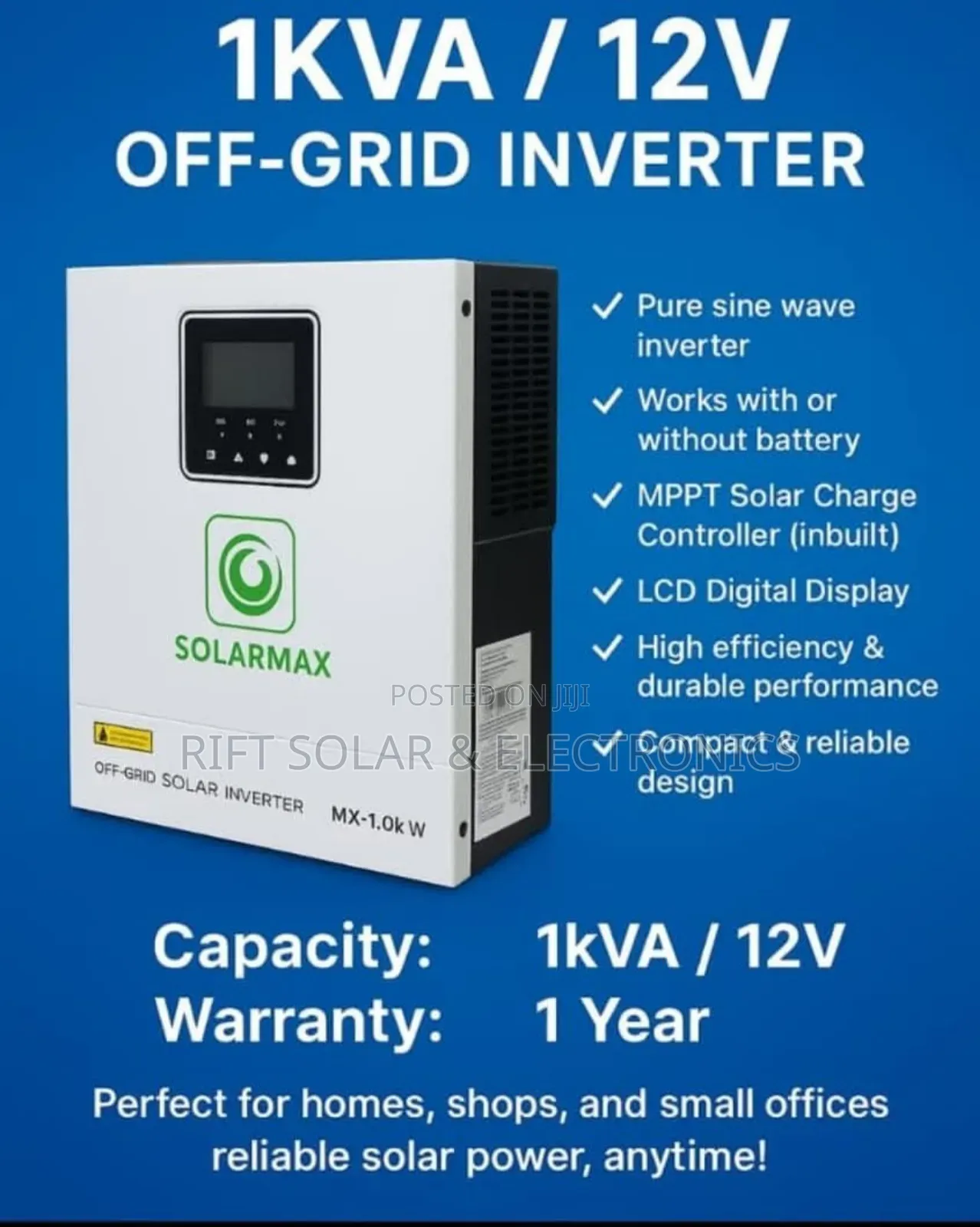 1000w - 12v Solarmax Hybrid Power Inverter Suitable for Home Offgrid