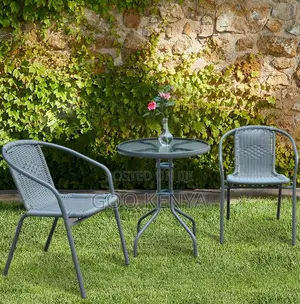 Home Table; Durable Garden Wicker Glass Top Table and Chair Set