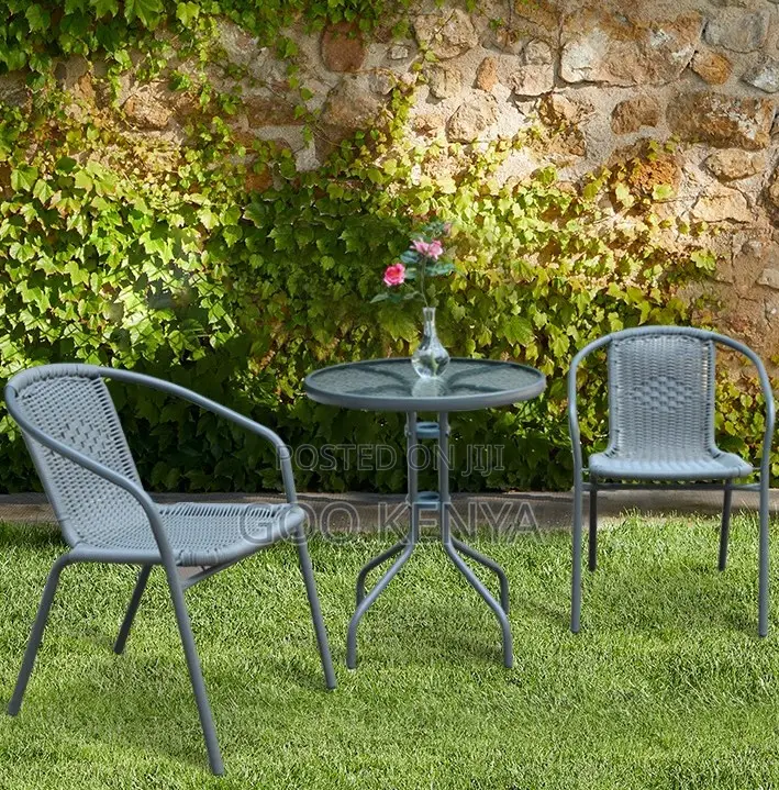 Home Table; Durable Garden Wicker Glass Top Table and Chair Set