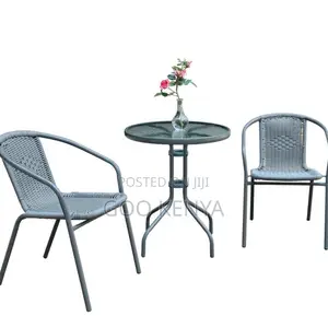 Home Table; Durable Garden Wicker Glass Top Table and Chair Set