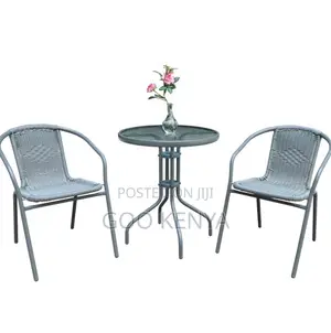 Home Table; Durable Garden Wicker Glass Top Table and Chair Set