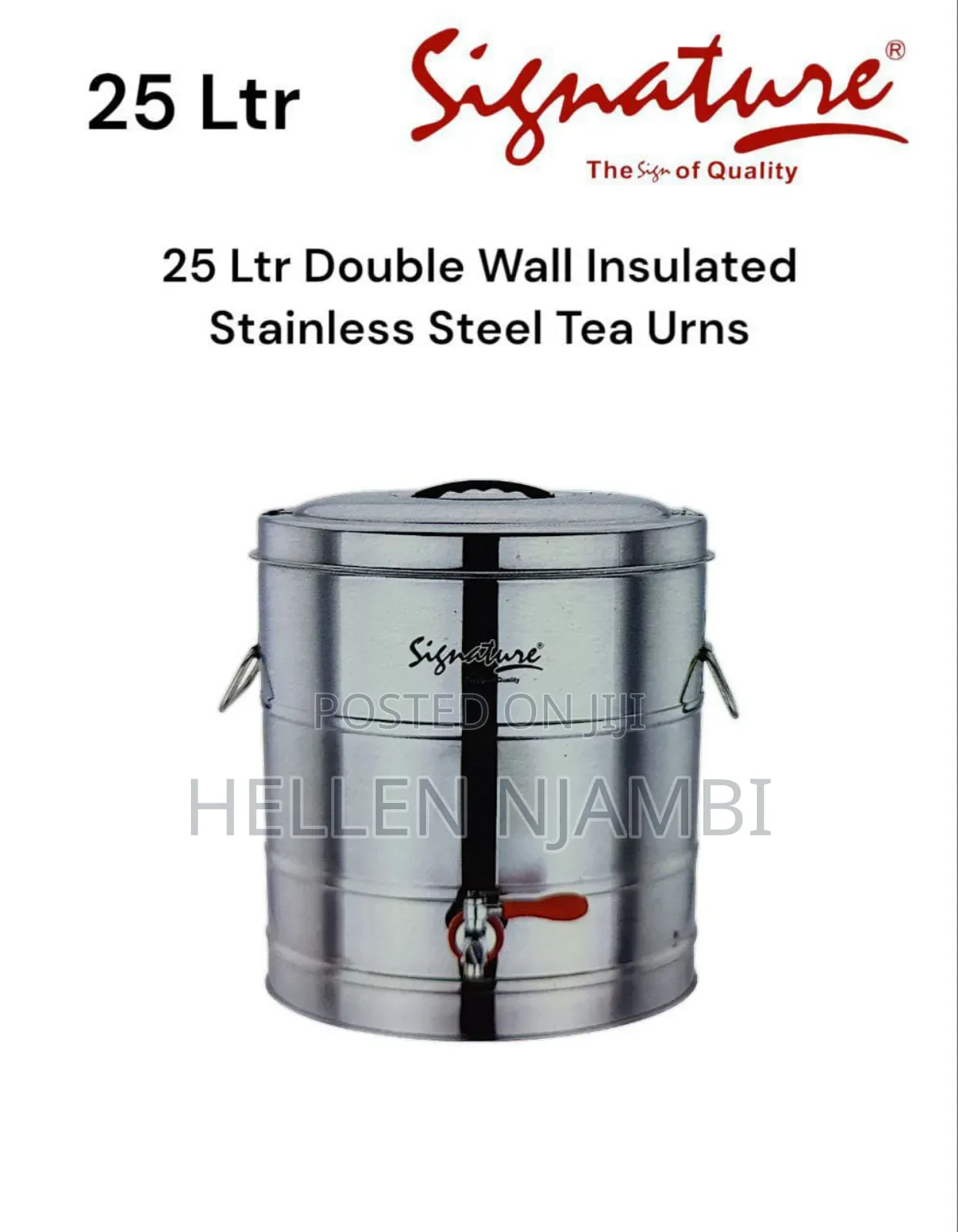 25 LTR Double Wall Insulated Stainless Steel Tea Urn