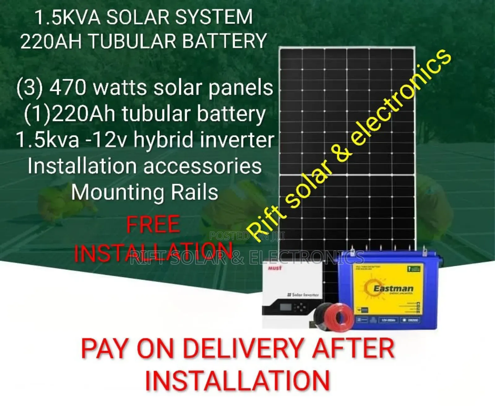 Eastman 1500 Watts Solar System (3) 470ws Solar 220ah Tubular