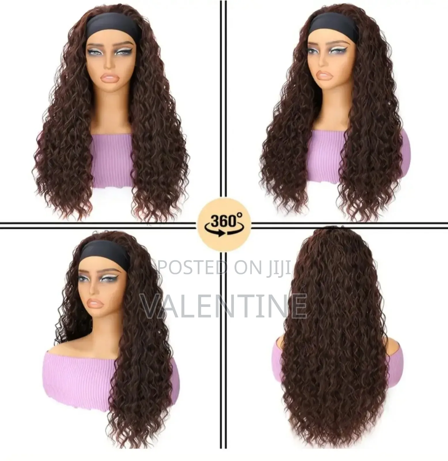Elegant Dark Brown Long Curly Wave Headband Wig for Women