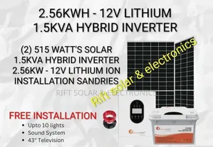 2.56kwh - 12v Lithium - 1.5kva Hybrid Inverter - (2)515w Solar Panels