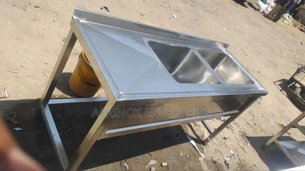 Stainless Steel Sink. Double Bowl With an Undershelf - main view