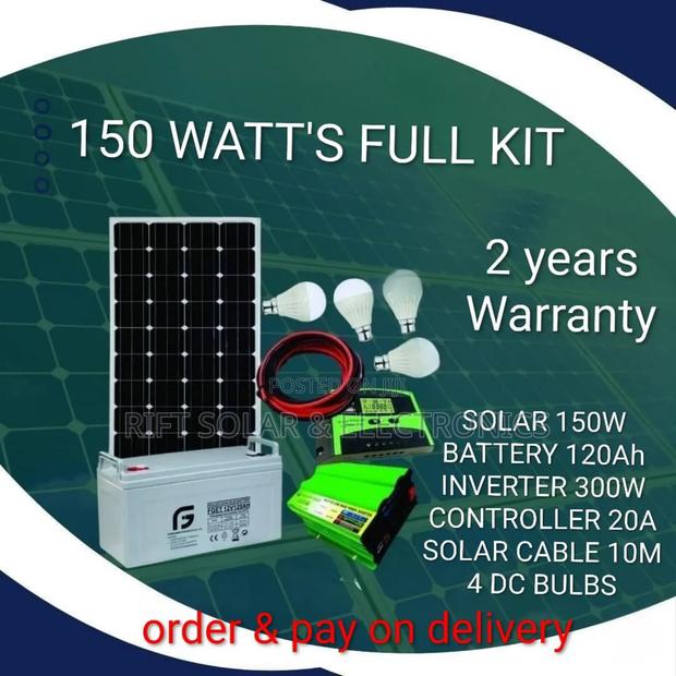 150 Watts Solar Full Kit -120ah Gel Battery - 300 W Inverter - main view