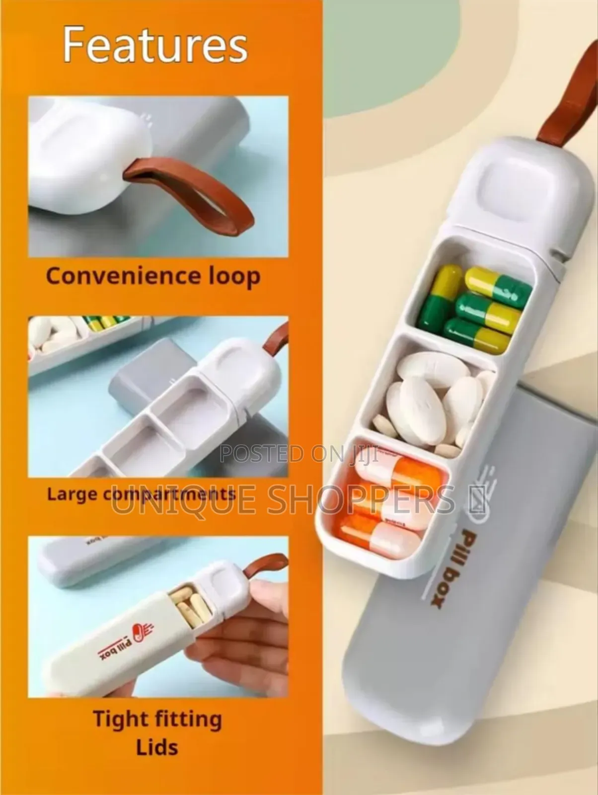 Portable 3 Grid Mini Pill Box With a Loop*