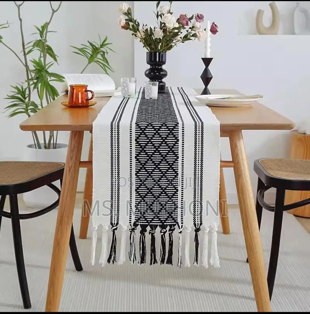 6 PCS Table Mats + Braided Woven Textured Table Runner With Tassels