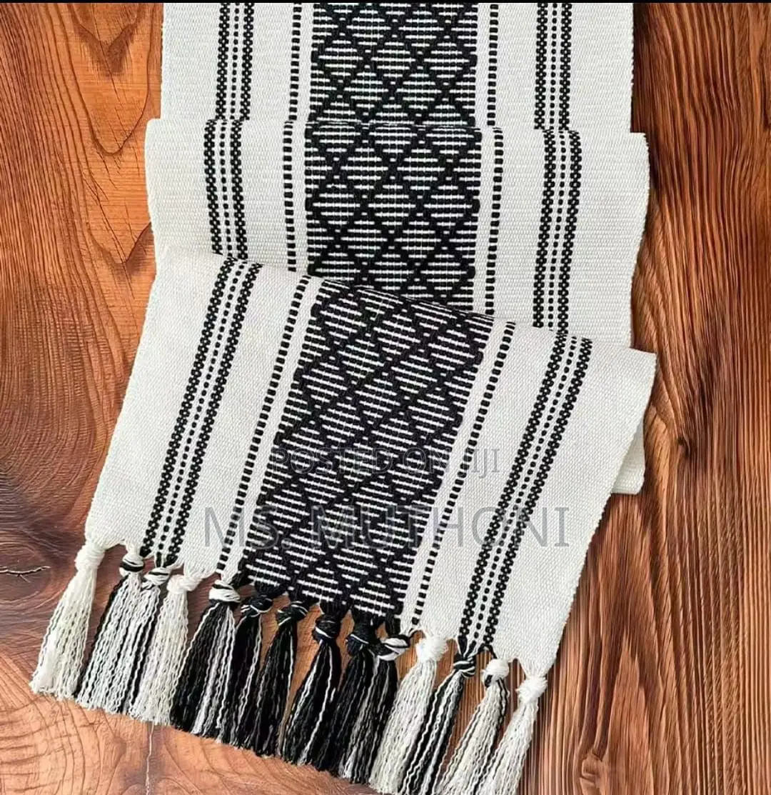 6 PCS Table Mats + Braided Woven Textured Table Runner With Tassels