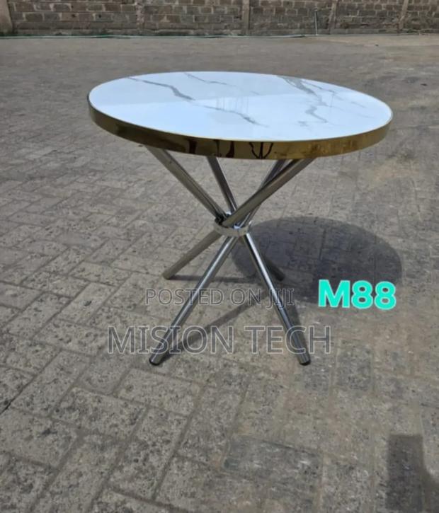 Modern Round Side Table With Faux Marble Top and Metal Tripod Base 