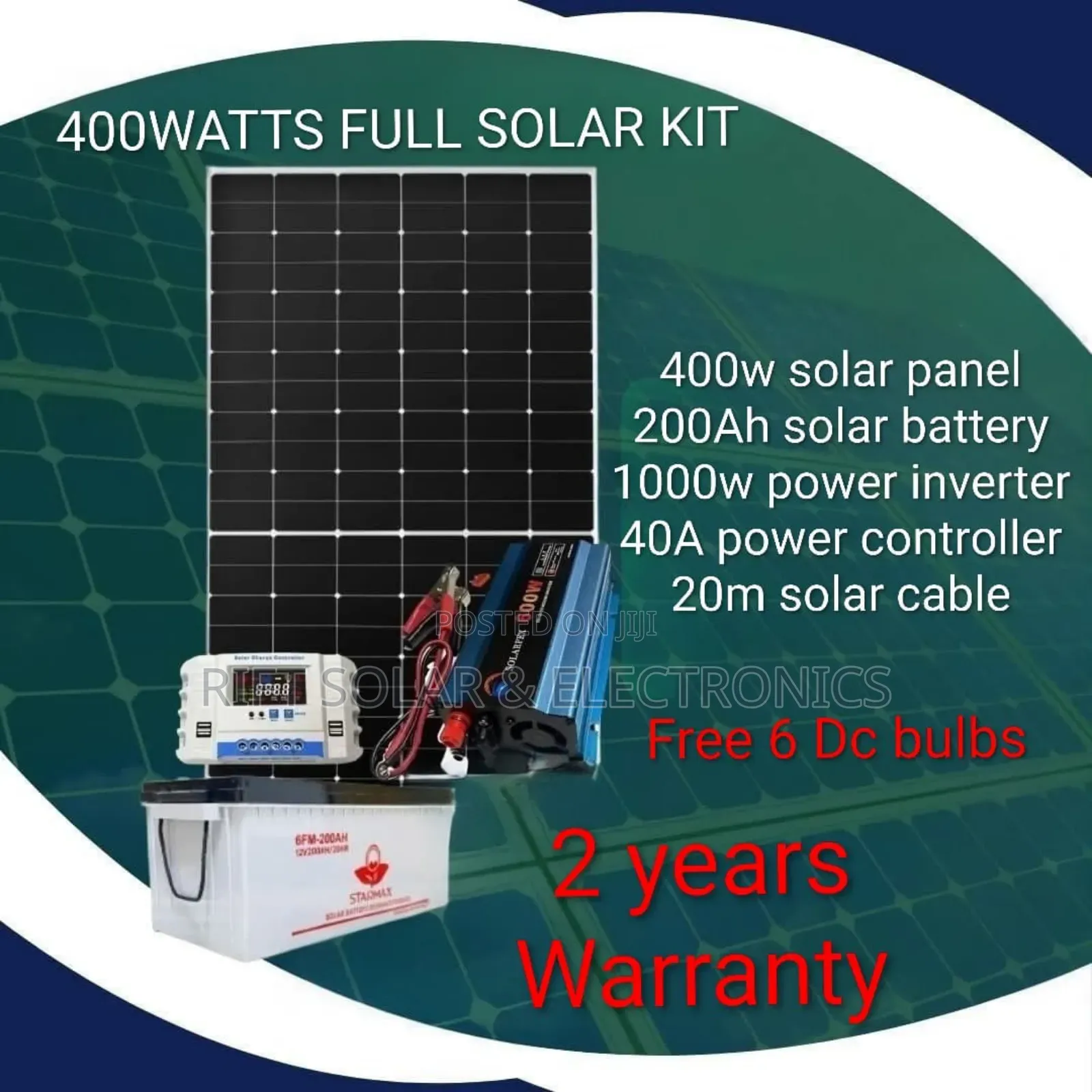 Powerful 400 Watts Full Solar System - 1000w Inverter - 200ah Battery