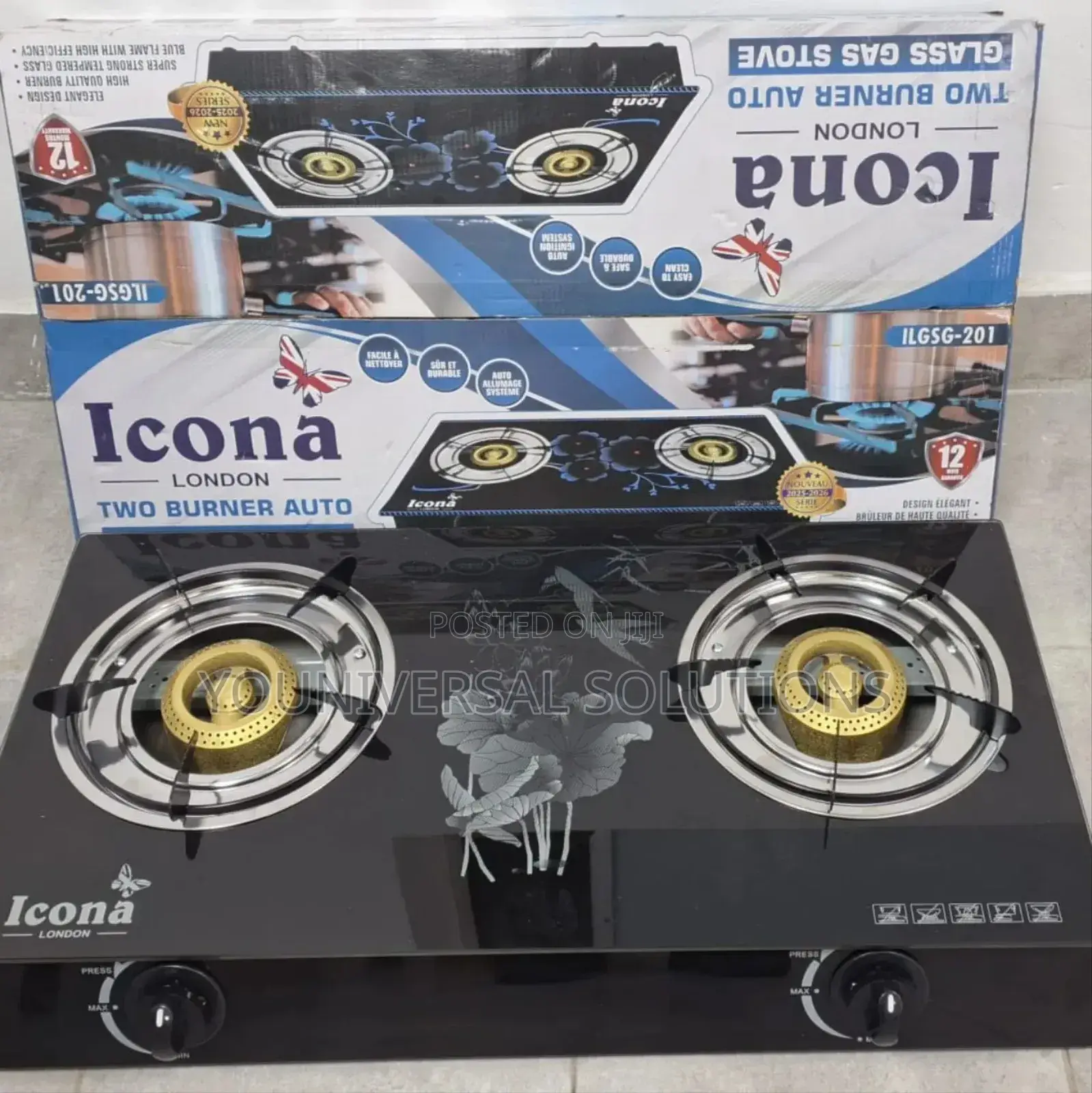 2 Burner Gas Stove Glass Top Cooker Icona