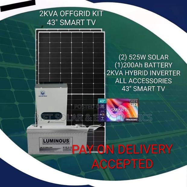 Set 2.0kva Solar Off-Grid(2)525w Solar(1)200ah Battery - 43" Smart Tv