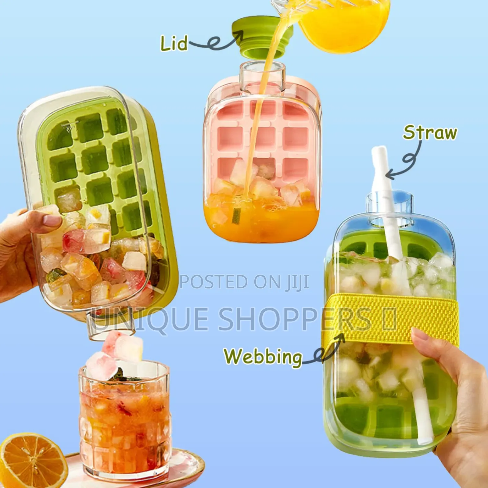 2-in-1 Ice Cube Bottle With an Integrated Ice Cube Tray and a Straw*