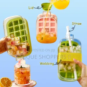 2-in-1 Ice Cube Bottle With an Integrated Ice Cube Tray and a Straw*