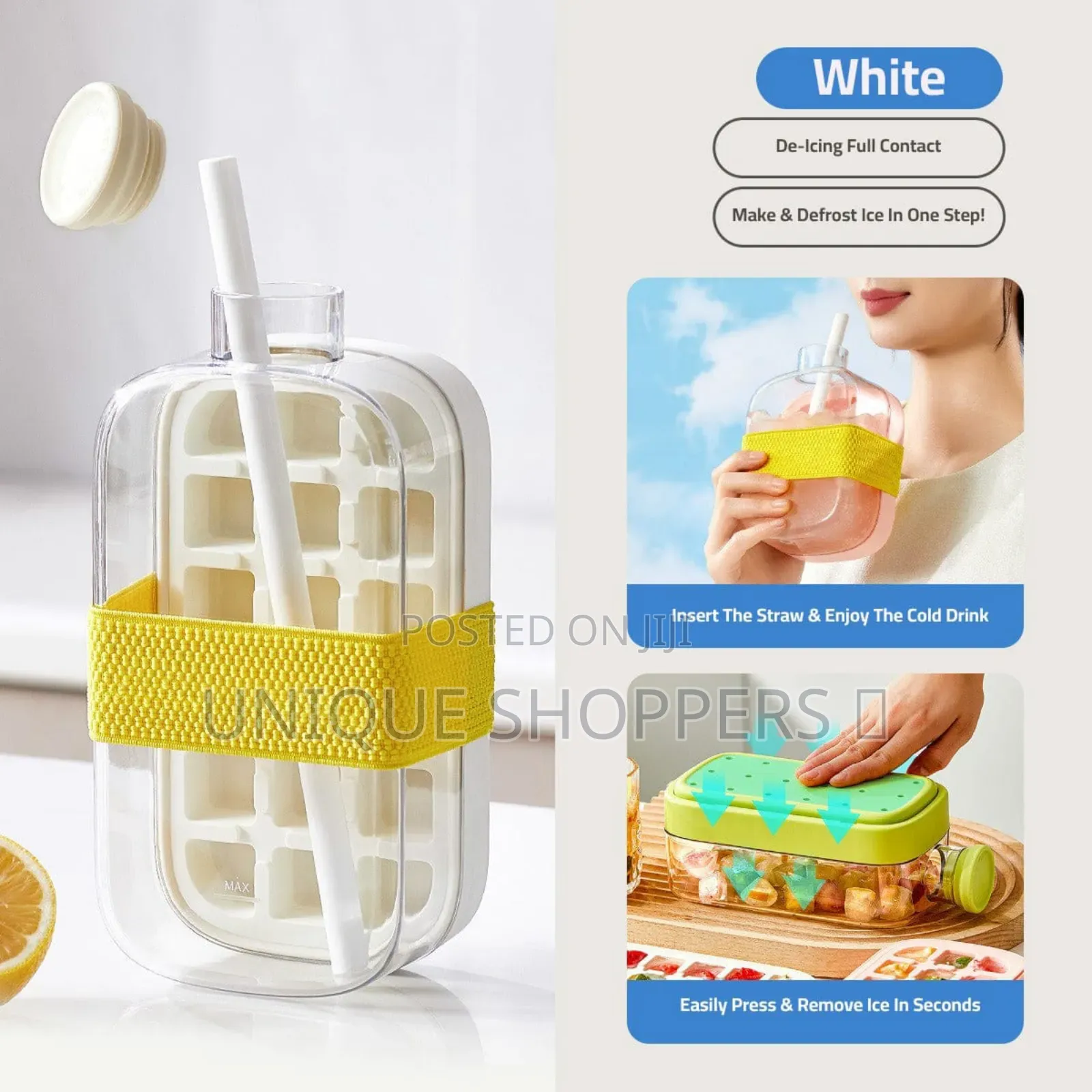 2-in-1 Ice Cube Bottle With an Integrated Ice Cube Tray and a Straw*