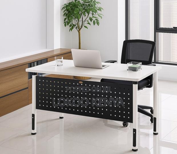Office Desk; Natural Finish Minimalistic Metal Framed Office Desk