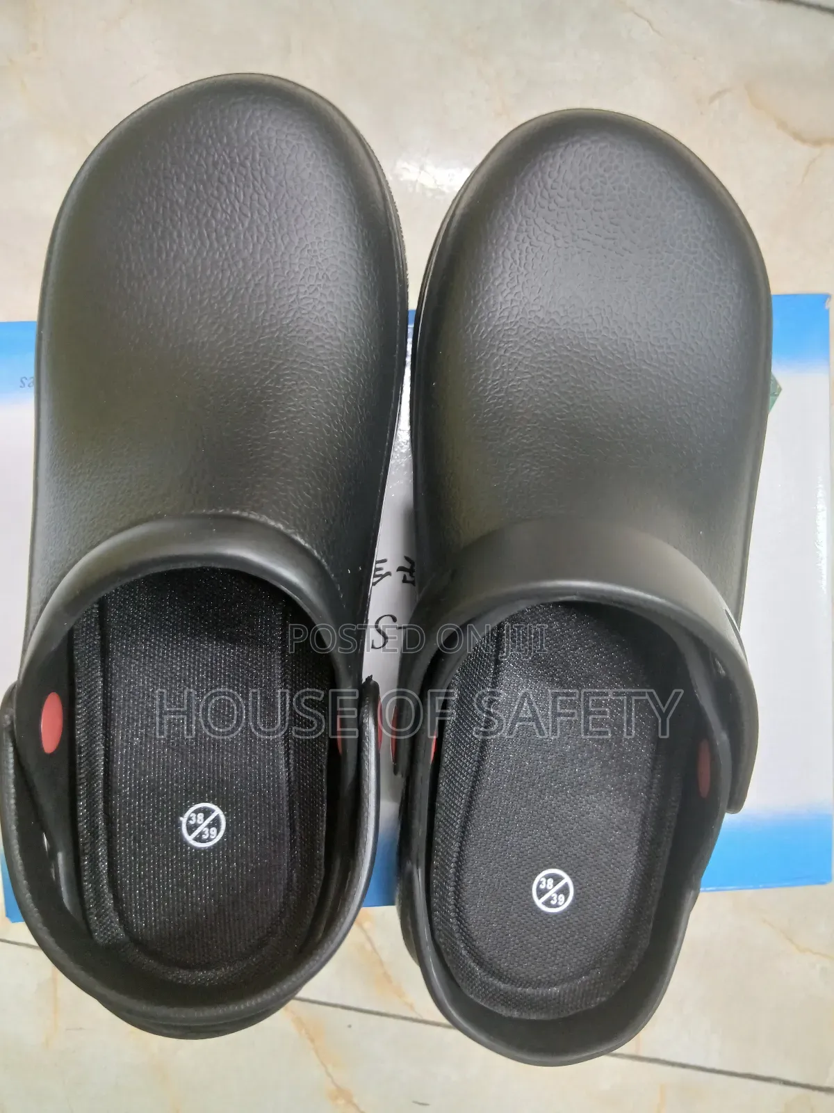 Antislip Black Crocs Used in Busy Kitchen
