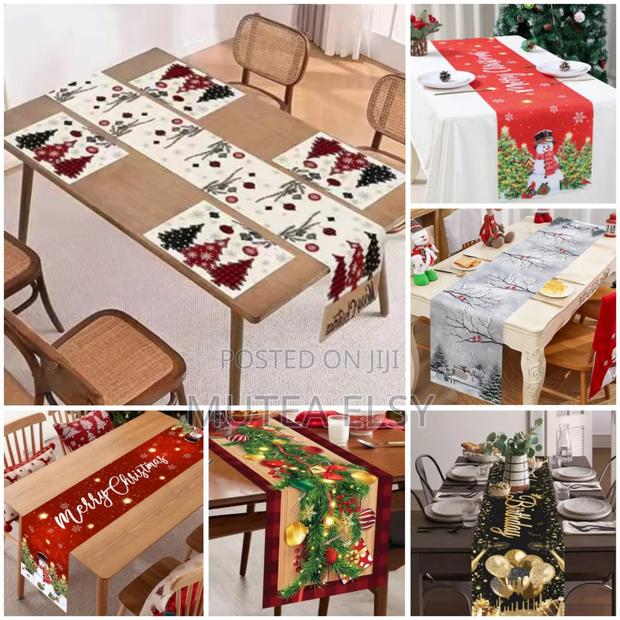 Red,Black,Grey,White Green Christmas Table Runners With 4 Table Mats