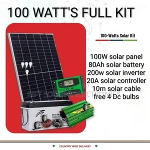 100 Watts Home Solar - 80a Gel Battery - 200w Inverter -10a Controller